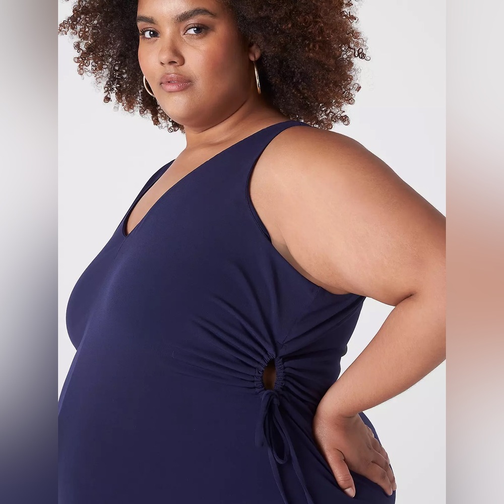 Lane Bryant Midi Dress 18/20 Blue Sleeveless V-Neck Side Cutout - Picture 3 of 6